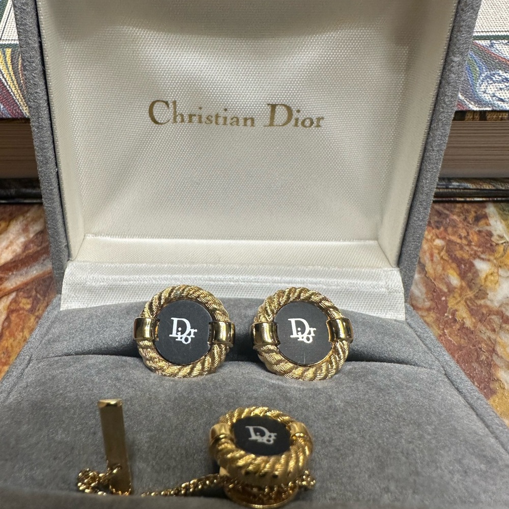 Christian Dior cuff links and tie pin